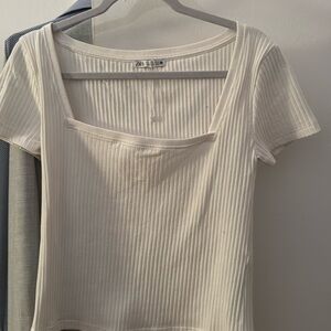 Zara White Ribbed Short Sleeve Top